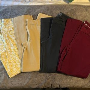 Lot of 4 Old Navy Pixie Cut Pants Size 6 Reg Yellow Pattern, Khaki, Navy, Maroon